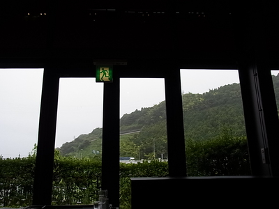 窓からは山の緑